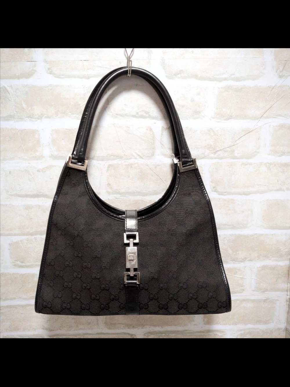 Gucci Black Monogram Shoulder Bag with Silver Hardware
